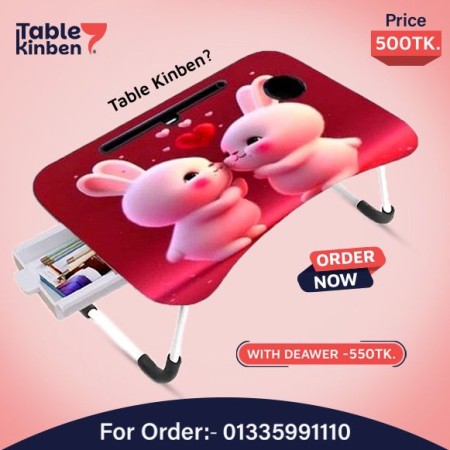 Foldable Laptop Table with Dawar { tow red rebbit  }